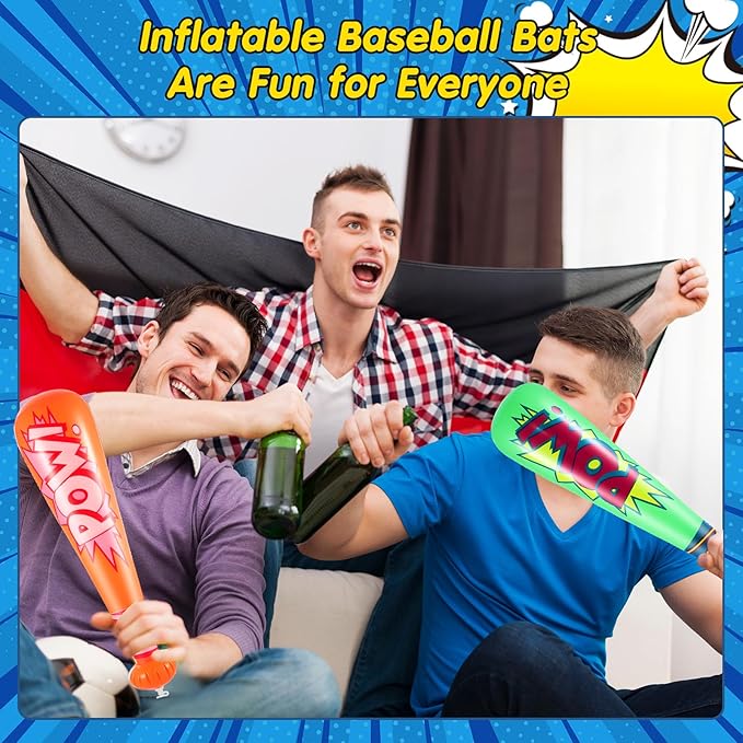 WILLBOND 17 Inch Inflatable Baseball Bat Bulk Baseball Party Favors Decorations, Inflatable Toys Blow up Bat with 1 Pump for Sports Theme Supplies(18 Pcs,Vivid Color)