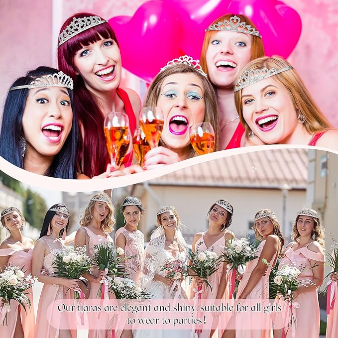 Lyrow 30 Pcs Tiara Crowns for Women Bulk Galentines Day Party Favors Crystal Queen Crowns with Comb Headband Princess Tiaras for Birthday Wedding Halloween Christmas(Silver)