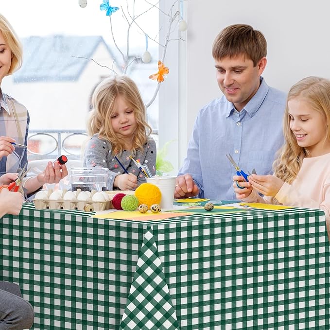 6pcs 54X108inch Dark Green Checkered Tablecloth,Green Gingham Tablecloths Buffalo Plaid Disposable Plastic Table Covers for Birthday Baby Shower Bridal Wedding Party Birthday Decorations