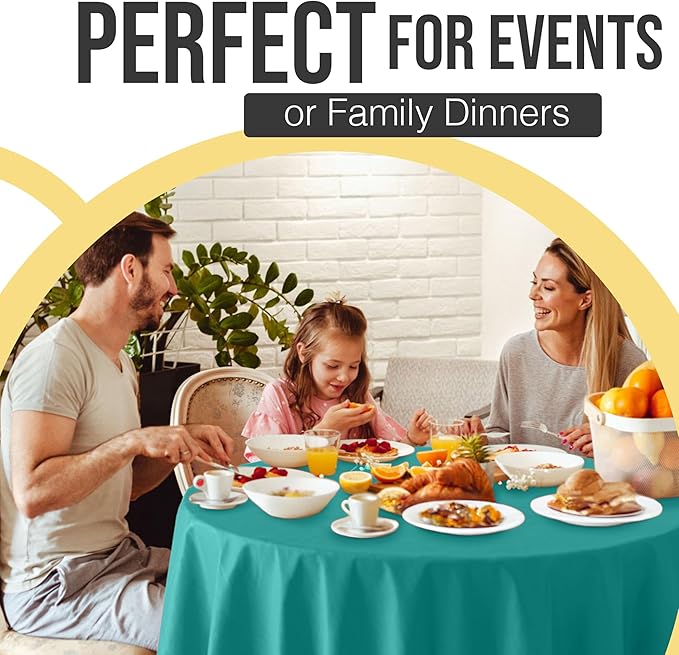 Exquisite 66% Thicker Premium Teal Round Tablecloth 0.5 Mil 6 Pack Plastic Table Cloth Disposable 84 Inch Round Plastic Tablecloth Won't Tear Easily Like Cheap Thin Brands