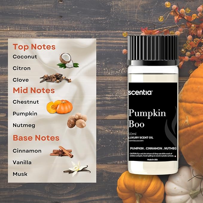 Pumpkin Boo Essential Oil – 50ml Premium Fall Fragrance Oil for Diffusers, Candles & DIY – Cozy Pumpkin Spice Scent for Home, Autumn Décor & Thanksgiving Gifts