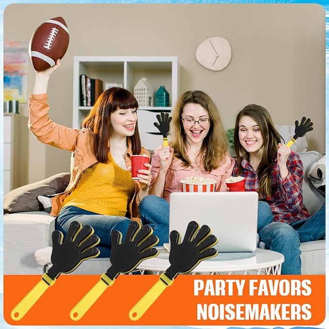 24 Pcs Hand Clappers 7.5 Inch Plastic Clappers Noisemakers Party Favors Clapping Noise Maker Birthdays Game Prizes Classroom Rewards Football Sporting Events Cheers Supplies (Yellow,Black)