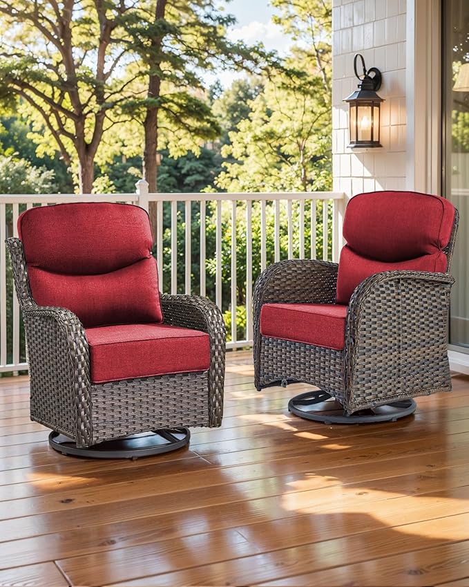 Luxury 22x24/22x25 6-Inch Smile Outdoor Cushions - 1 Set Deep Seat Water-Resistant Patio Furniture Replacement Cushion for Wicker Rattan Wood Metal Chair Glider Rocker Loveseat Sofa - Red
