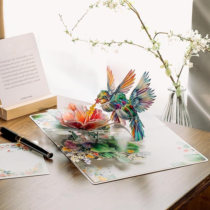 CUTPOPUP Birthday Card Pop Up, 3D Birthday Greeting Card, Mother's Day for Women, Mom, Wife, Grandma, Daughter (Hibicus Flower & Hummingbird Couple)