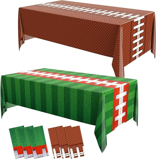 Oudain 6 Pcs Football Party Tablecloth 54 x 108 Inch Football Rectangle Table Cloth Disposable Plastic Sport Table Cover Rugby Ball Tablecloth for Birthday Theme Party Decorations Game Day Party Favor