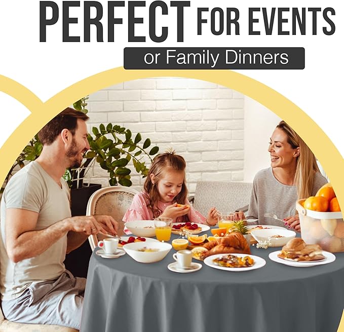 Exquisite 66% Thicker Premium Silver Round Tablecloth 0.5 Mil 6 Pack Plastic Table Cloth Disposable 84 Inch Round Plastic Tablecloth Won't Tear Easily Like Cheap Thin Brands