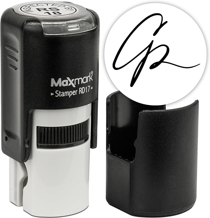 MaxMark Custom Round Self Inking Small Signature Stamp - 15 Colors to Choose