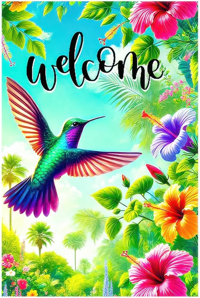 Blissyard Welcome Spring Bird Garden Flag 12x18 Double Sided Colorful Birds Flowers Yard Flags Garden Yard House Flags Outside Outdoor House Spring Summer Decoration