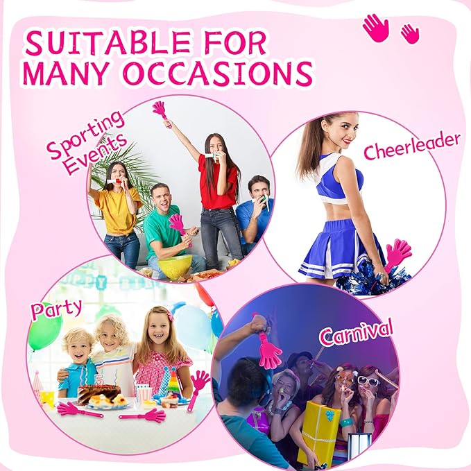 24 Pcs Hot Pink Hand Clappers 7.5 Inch Clappers Noisemakers Noise Makers Party Favors Plastic Party Clapper for Sporting Events Cheers Ball Dance Basketball Football Noisemakers（Hot Pink）