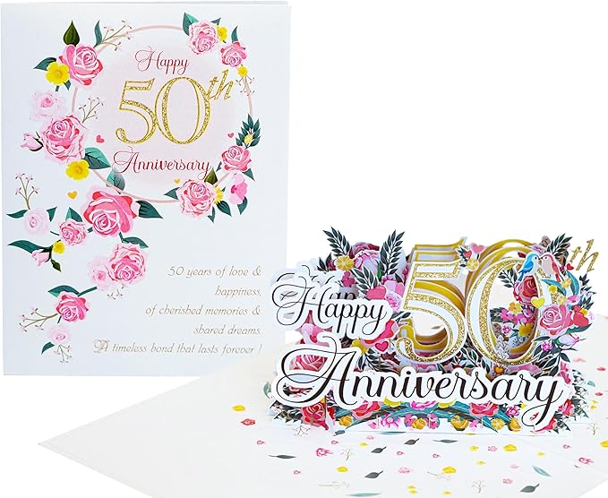 Happy 50th Milestone Anniversary Cards, Wedding Anniversary Card to Husband, Happy Anniversary Pop Up for Couple Husband Wife Him Her Parent (6x8in 50th Anni)