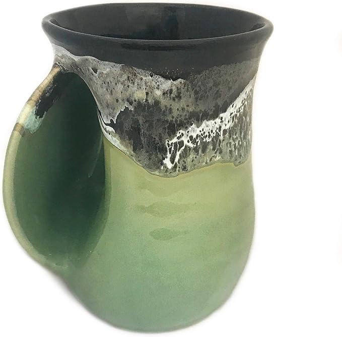 Clay in Motion Hand Warmer Coffee Mug – Handmade Coffee Mug With Comfortable Handle Contoured Pocket Hand Warming Ceramic Coffee Mug – Proudly Made in USA – Left Handed – 14 Oz - Midnight Prairie