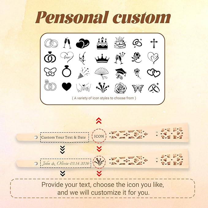 200 Pcs Personalized Sandalwood Wood Handheld Folding Fans with Organza Bags Wedding Fans Custom Name Text Icon Gift for Wedding Graduation Party Guests Baby Shower (200)