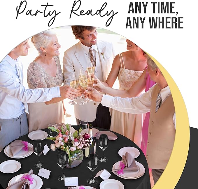 Exquisite 66% Thicker Premium Black Round Tablecloth 0.5 Mil 6 Pack Plastic Table Cloth Disposable 84 Inch Round Plastic Tablecloth Won't Tear Easily Like Cheap Thin Brands