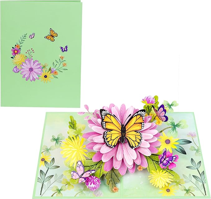 3D Birthday Cards for Women, Mothers Day Cards, 6x8in Pop Up Birthday Card for Mom, Wife, Her, Daughter, Sister, Grandma (PQ Butterflies & Flowers D2).