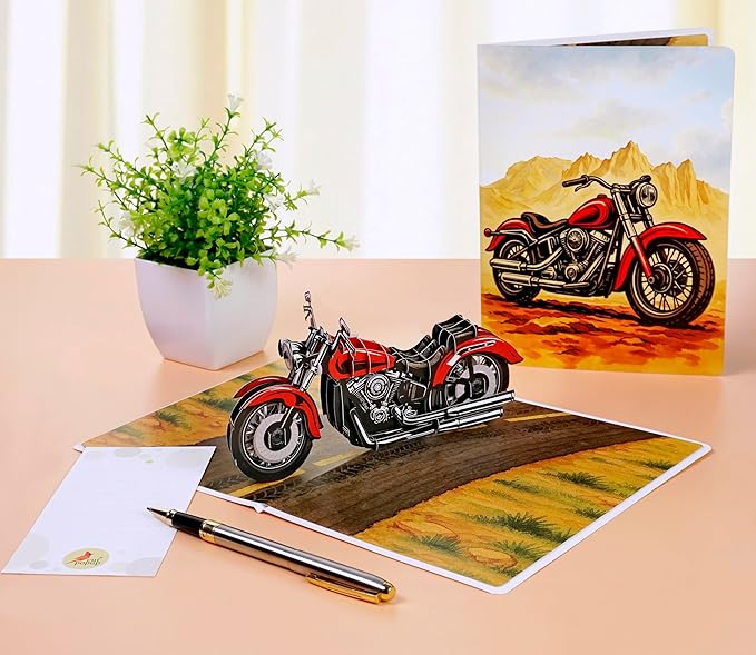 CUTPOPUP Birthday Card Pop Up, 3D Birthday Greeting, Father's Day Card for Grandpa, Dad, Godfather, Husband, Son (Classic Motorcycle)