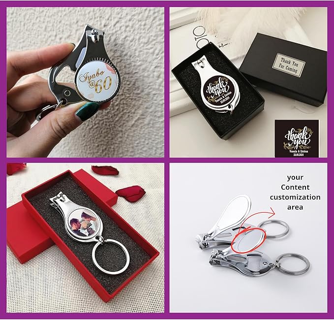 50PCS Customizable Nail Clipper Bottle Opener Keychain – Personalized Colorful Text/Logo Party Favors for Weddings, Bars, Breweries Corporate Promotion Anniversaries, Christmas, Baptism, Travel
