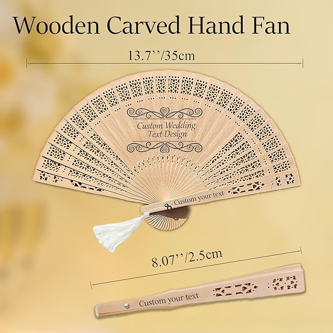 MOSADO Personalized Wedding Fans for Guests, Custom Foldable Sandalwood Fans Bulk with Organza Bags and Tassels, Unique Bridal Shower Party Favors Wedding Favors for Guests (30)