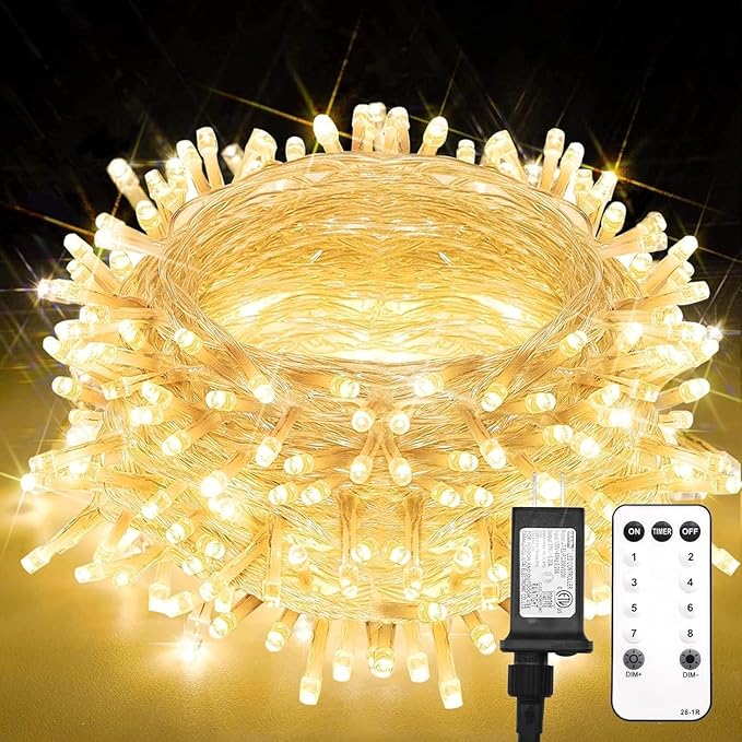 suddus Indoor Christmas Lights with Remote, Warm White String Lights Plug in with Timer, 33ft 100 LED Twinkle Fairy Lights for Bedroom Dorm Xmas Tree Wreath Wedding Garden Party Outdoor Decorations