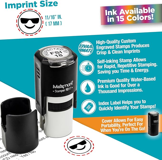 MaxMark Round Self Inking Emoji Stamp - Angry - Purple Ink