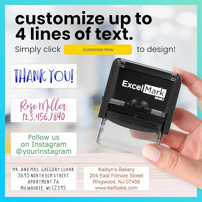 ExcelMark Custom Rubber Stamp – Clean & Easy Stamping – Personalized Self-Inking Stamp (Medium)