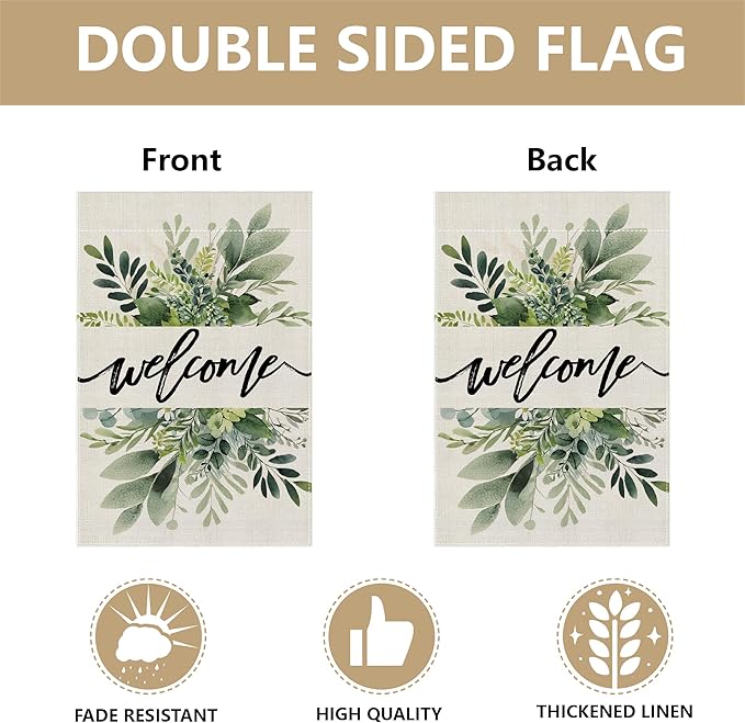Garden Flags, Welcome Garden Flag, Bee Sunflower Flag Double-Sided Flags for Farmhouse Yard Outdoor-12 x 18inch (WELCOME)