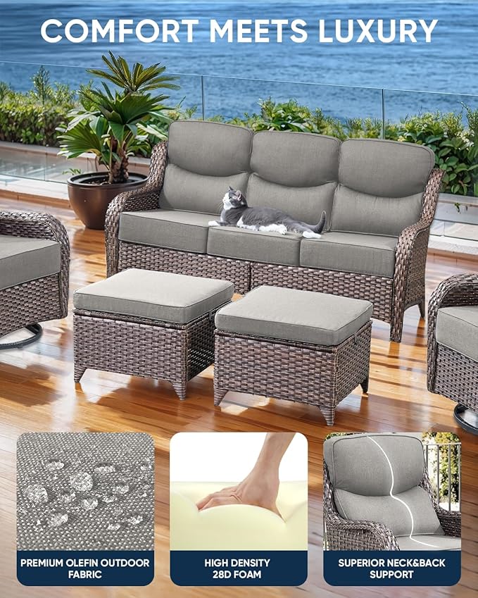 Luxury 22x24/22x25 6-Inch Smile Patio Dining Chair Cushions Set of 4 - Heavy Duty Water Slashproof Outdoor Seat Cushion for Outside Furniture Set Swivel Chairs Loveseat L-Shape Sofa - Grey