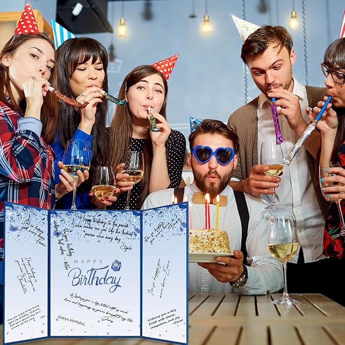 Crenics Blue Birthday Decorations for Women Men, Creative Birthday Guest Sign in Book Alternative, Happy Birthday Signature Book 18" x 12", Awesome Birthday Gifts for Girls or Boys