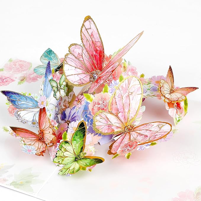 DERAYEE Pop Up Card, 3D Butterfly Flowers Greeting Cards with Envelope for Women, Mother’s Day Card, Birthday Card, Valentines Day Card for Wife, Sister, Grandma, Daughter, Girlfriends (Pink)