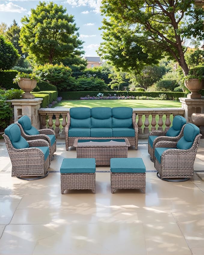 Luxury 24x24x6 Inch Smile Outdoor Cushions for Patio 5 Piece Set - Set of 5 Zippered Outside Pillows for Wicker Dining Rocking Gliders Loveseat Couch Sectional Sofa - Peacock Blue