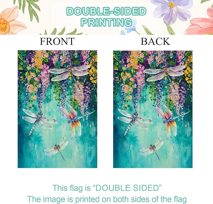 Baccessor Spring Summer Floral Garden Flag Double Sided 12.5 x 18 Inch Burlap with Clip and Stopper,Wisteria Dragonfly Welcome Flag Front Yard Lawn Seasonal Farmhouse Outside Outdoor Decoration