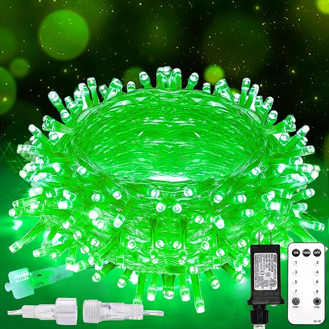 suddus 100 LED Green Christmas Lights with Remote, Clear Wire String Lights Plug in, 33ft Waterproof Dimmable Connectable Fairy Lights Outdoor for White Tree, Window, St Patrick's Day, Dorm Decor