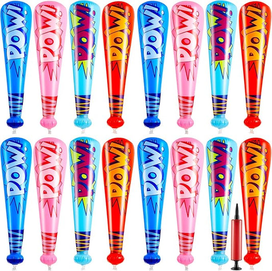 WILLBOND 17 Inch Inflatable Baseball Bat Bulk Baseball Party Favors Decorations, Inflatable Toys Blow up Bat with 1 Pump for Sports Theme Supplies(18 Pcs,Mixed Color)
