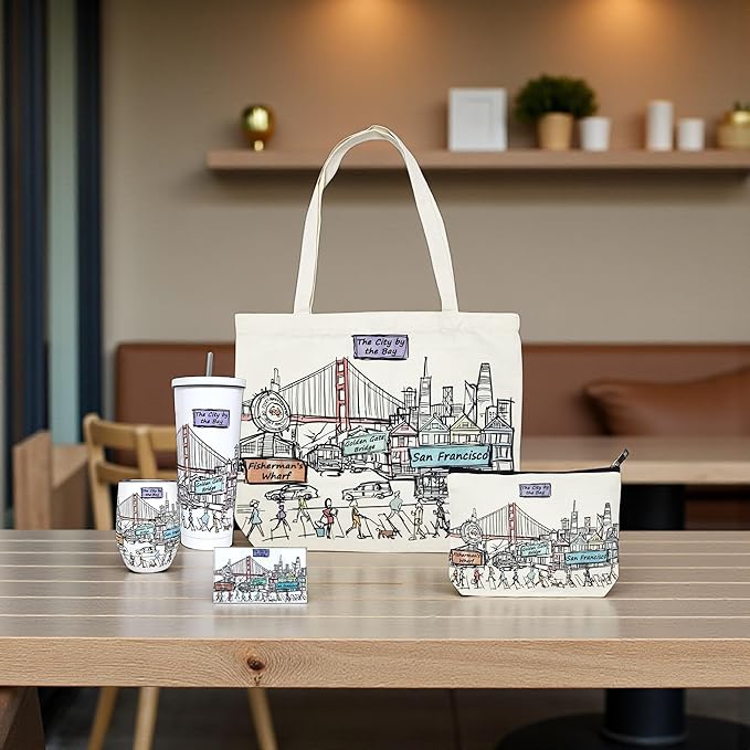 Cities Around the World Artwork Cosmetic Bag Series – Designed in USA, Travel Makeup Bag with Zipper, Souvenir Gift for Women, Artwork Organizer for Purse or Toiletry (San Francisco)