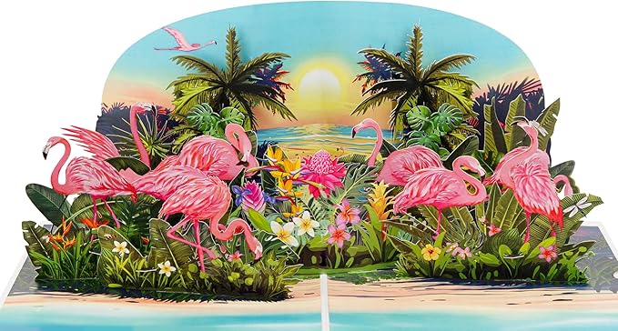 Flamingo Birthday Cards for Women, 6x8in Pop Up Mothers Day Card, 3D Anniversary Card, Valentines Day Card, Pop Up Gifts for Her, Him, Wife, Husband, Sister (Flamingo)