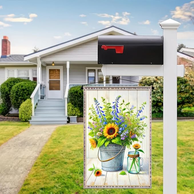 BlissYard Welcome Garden Flag Double Sided 12x18 Hello Spring Sunflower Design Yard Flag Seasonal Flower Yard Outdoor Flag Spring Summer Decorations Lawn Rustic Outdoor Decorative Flag