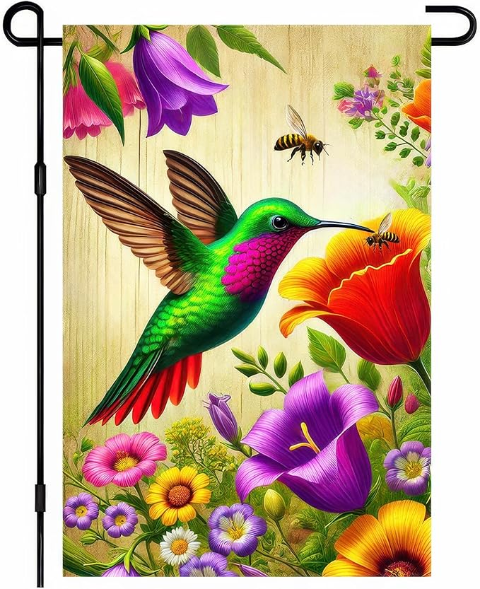 BlissYard Spring Garden Flag 12x18 Inch Double Sided Hummingbird Welcome Small Flags For Outside Outdoor Decor Farmhouse Holiday Spring Summer Seasonal Decorations Yard Flags