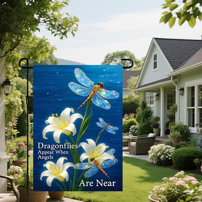 IVN Spring Garden Flag 12x18 Inch Dragonfly Flag Double Sided Outdoor Yard Banner for Porch Lawn Patio Spring Decor