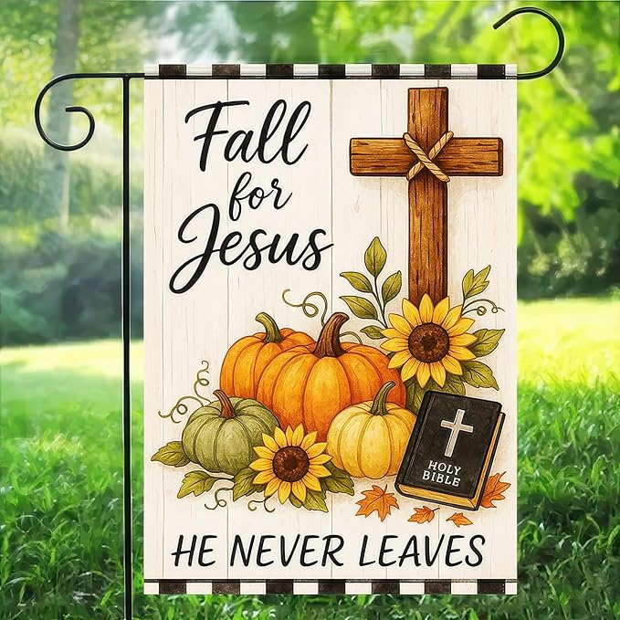 BlissYard Fall for Jesus Garden Flag 12x18 inch Double Sided Christian Autumn Yard Banner with Pumpkins Flags Sunflowers Cross Bible Verse Religious Outdoor Flag for Fall Thanksgiving
