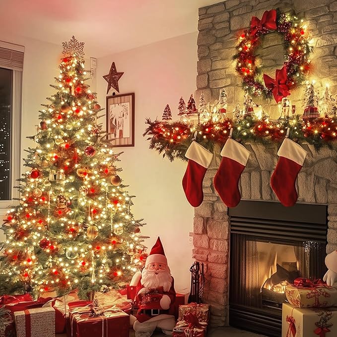 LAMPHOME Red Warm Valentine's String Lights 100 LED Christmas Fairy Light Decor 21.6 Ft Green Wire Indoor & Outdoor Valentine's Day Garland Party Patio Bedroom, Xmas Tree Easter Decoration