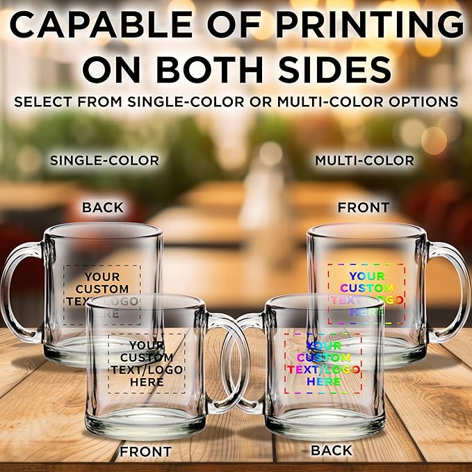 Custom Libbey Clear Glass Coffee Mugs 13 oz. Set of 10, Personalized Bulk Pack - Perfect for Coffee, Tea, Espresso, Hot Cocoa, Other Beverages - Clear Bottom