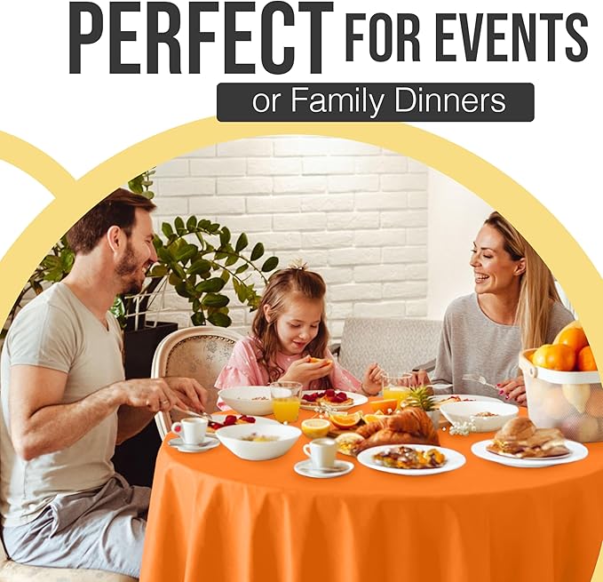 Exquisite 66% Thicker Premium Orange Round Tablecloth 0.5 Mil 24 Pack Plastic Table Cloth Disposable 84 Inch Round Plastic Tablecloth Won't Tear Easily Like Cheap Thin Brands