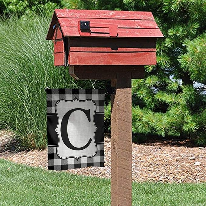 YANGHOME Monogram Initial C Burlap Garden Porch Lawn Flag Farmhouse Decorations Mailbox Decor Welcome Sign 12x18 Inch Small Mini Size Double Sided Flax Nylon Linen Fabric