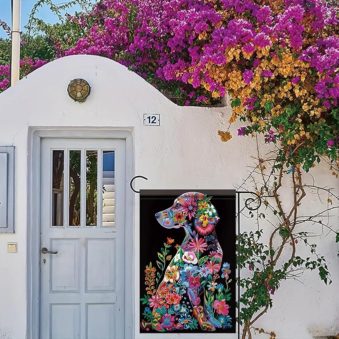Welcome Spring Summer Golden Garden Flag 12x18 Double Sided Retriever Colorful Dog Garden Flag Floral Flower Garden Yard House Flags Outside Outdoor Summer Porch Lawn Decoration