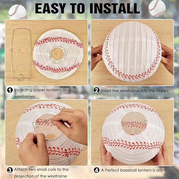 10 Pack Baseball Paper Lanterns Decorations 8 Inch Sport Hanging Paper Lanterns Party Favor Table Centerpiece for Sport Themed Birthday Bar Game World Baseball Classic Party Ceiling Decoration