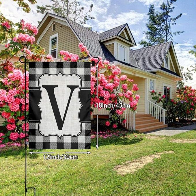YANGHOME Monogram Initial V Burlap Garden Porch Lawn Flag Farmhouse Decorations Mailbox Decor Welcome Sign 12x18 Inch Small Mini Size Double Sided Flax Nylon Linen Fabric