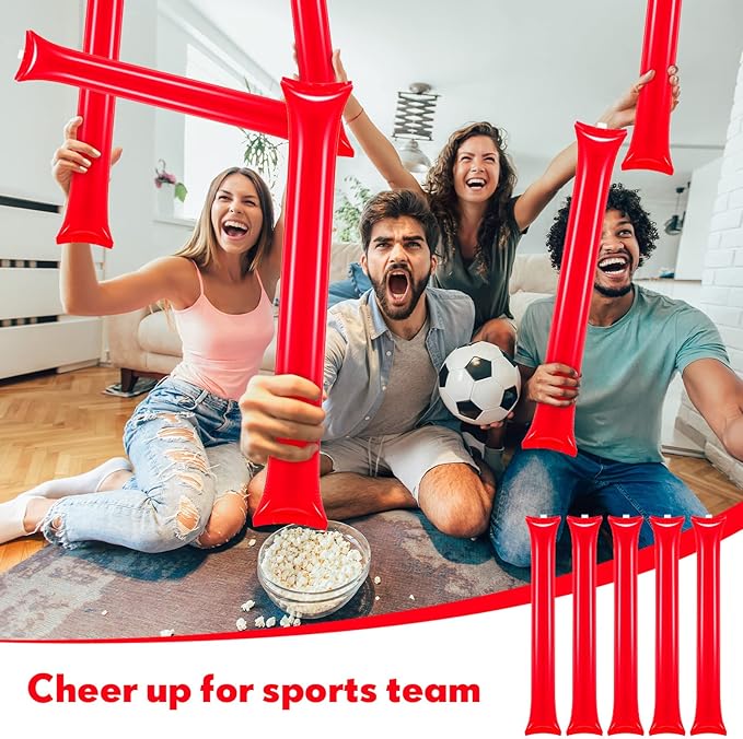 Chivao 120 Pcs Thunder Sticks Thicken Plastic Cheering Sticks Team Inflatable Noise Makers Cheerleading Sticks for Sporting Cheers Spirit Basketball Football Dance Halloween Party(Red)