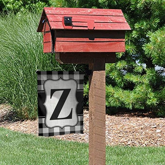 YANGHOME Monogram Initial Z Burlap Garden Porch Lawn Flag Farmhouse Decorations Mailbox Decor Welcome Sign 12x18 Inch Small Mini Size Double Sided Flax Nylon Linen Fabric