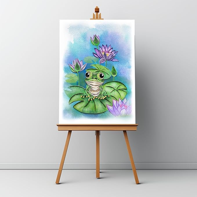 Mother's Day Card, Water Lily and Frog Card, Animals Quilled Quilling Birth Month Flower, Birthday, Get Well, Mothers Day, Greeting Card for Mom Grandma daughter (Water Lily and Frog)