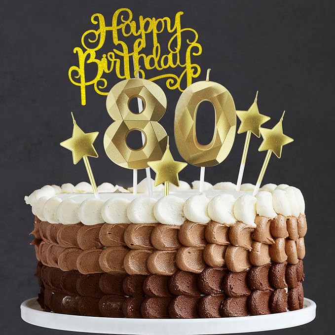 Golden Number 18 Birthday Candles and Star Birthday Candles, 2.76 inch, 3D Diamond Shaped, Suitable for Birthday Parties and Anniversary Cake Decorations
