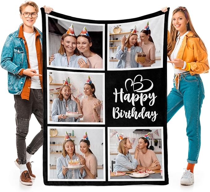 Personalized Birthday Gifts for Women, Custom Blankets with Photos, Personalized Blanket with Photos & Text, Personalized Photo Blankets